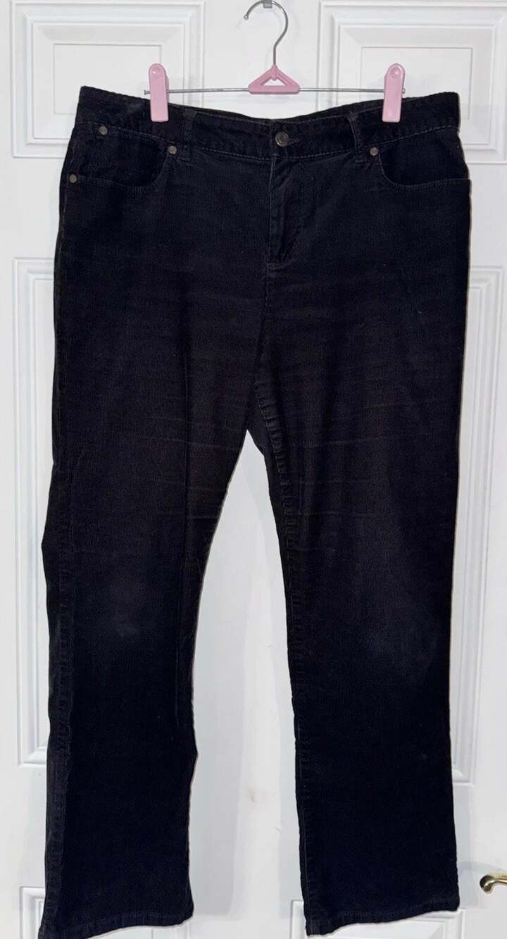 Talbots Heritage PETITES Black Corduroy Pants Womens 14P Straight Leg W/Stretch